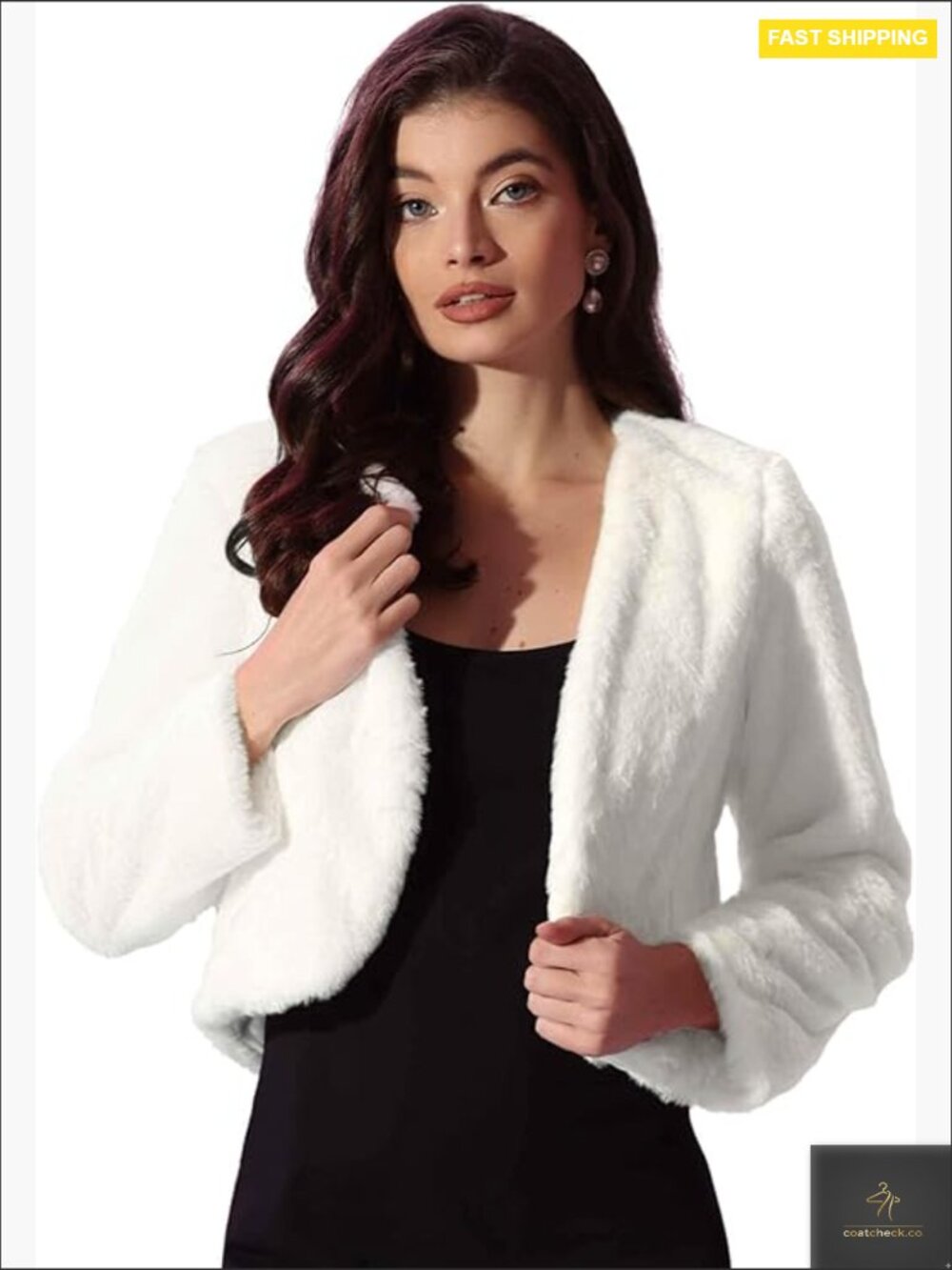 Faux Fur Cropped Jacket Elegant Wedding Bolero Open Front Long Sleeve Chic